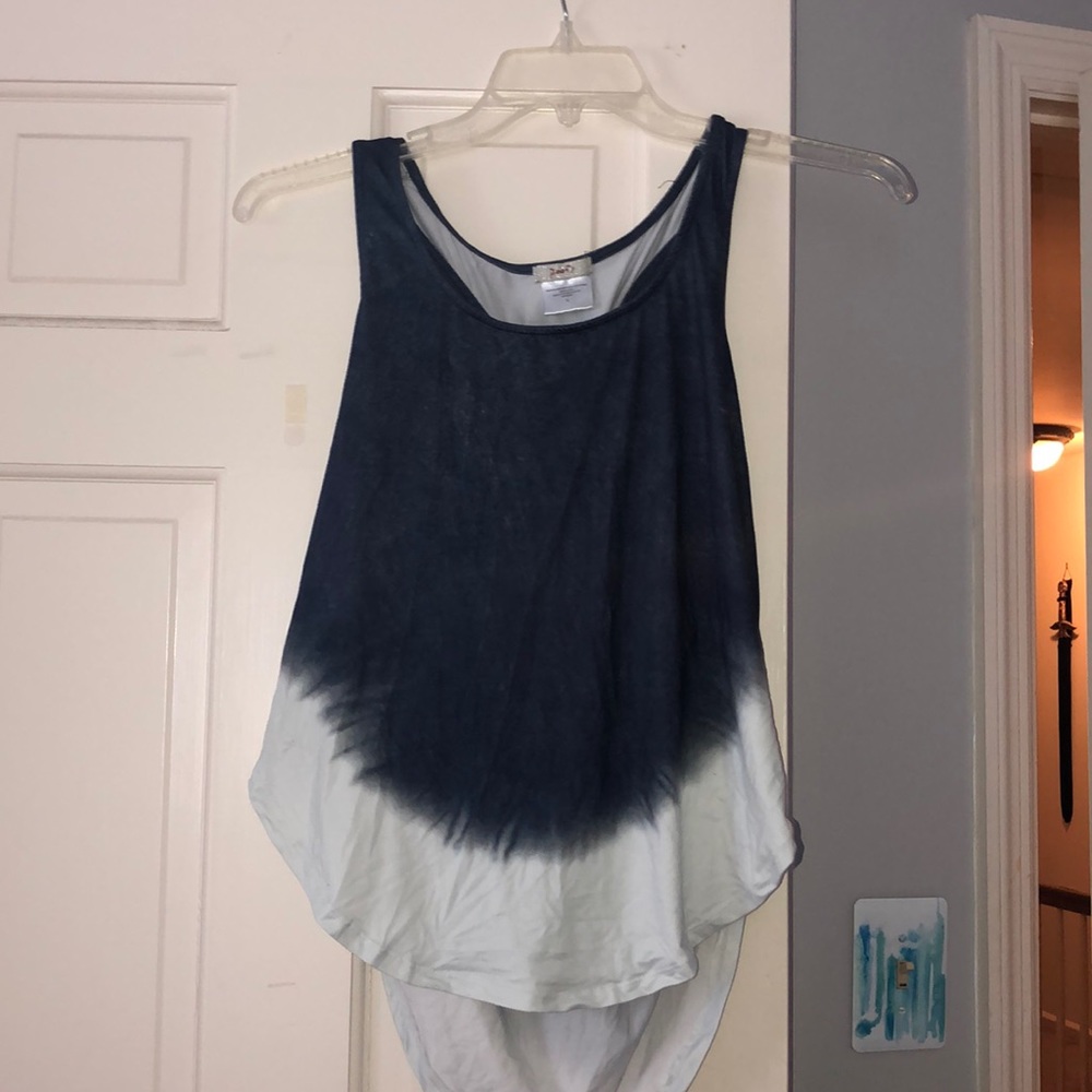 blue and white tank top